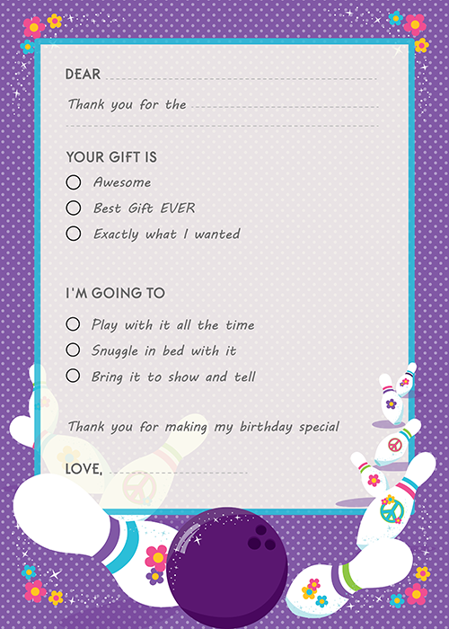Bowling Party - Birthday Party Fill In Thank You Cards