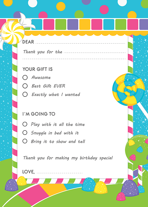 Candy Land - Birthday Party Fill In Thank You Cards