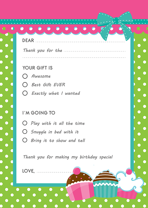 Cupcake Trio - Birthday Party Fill In Thank You Cards