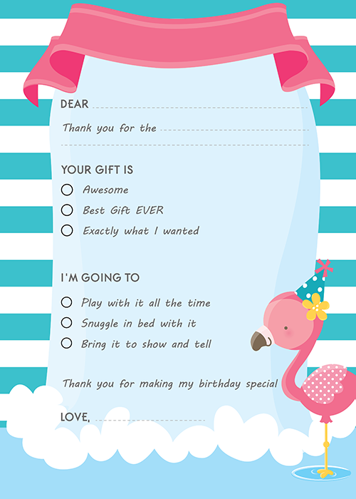 Flamingo - Birthday Party Fill In Thank You Cards