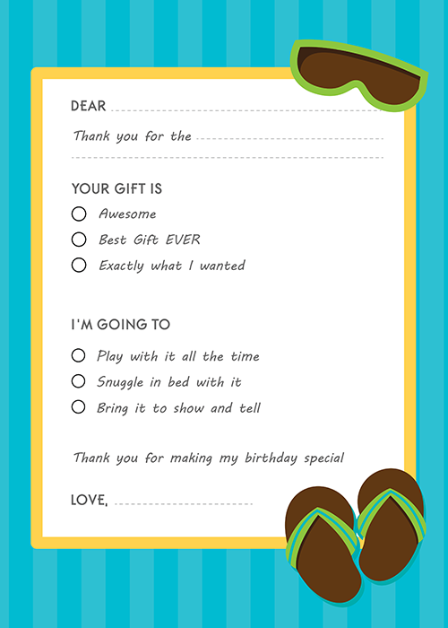 Flip Flops Boy Pool Party - Birthday Party Fill In Thank You Cards