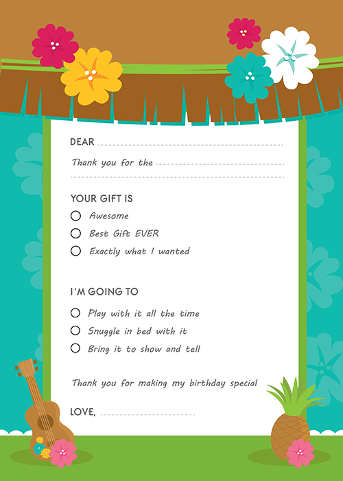 Luau Friends - Birthday Party Fill In Thank You Cards