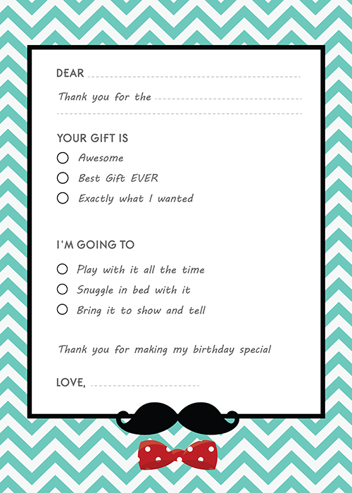 Mustache Bash - Birthday Party Fill In Thank You Cards