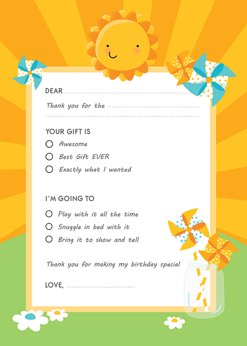You Are My Sunshine - Birthday Party Fill In Thank You Cards