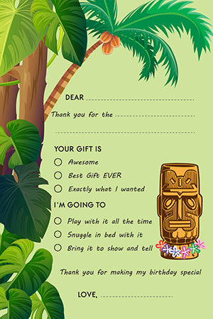 Luau Tiki - Birthday Party Fill In Thank You Cards