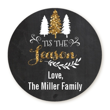 Tis The Season - Round Personalized Christmas Sticker Labels