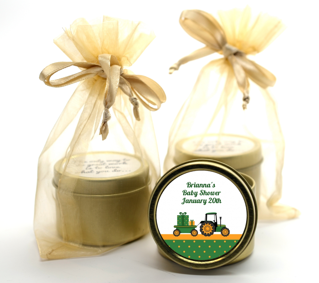 Tractor Truck - Baby Shower Gold Tin Candle Favors