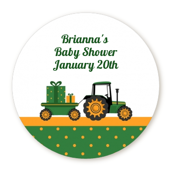 Tractor Truck - Round Personalized Baby Shower Sticker Labels