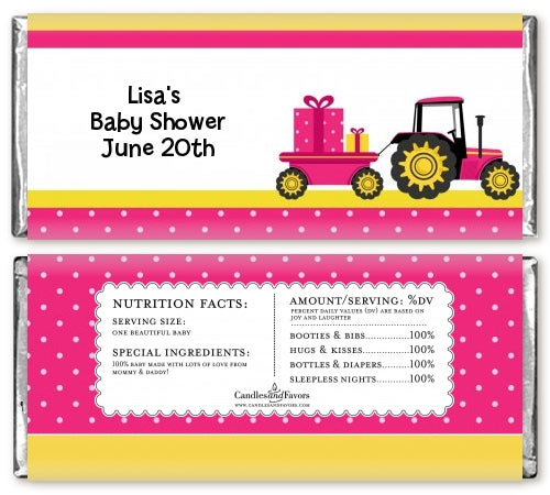 Tractor Truck Pink - Personalized Baby Shower Candy Bar Wrappers