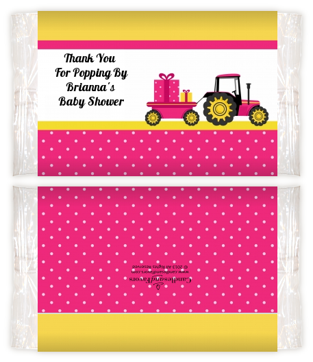 Tractor Truck Pink - Personalized Popcorn Wrapper Baby Shower Favors