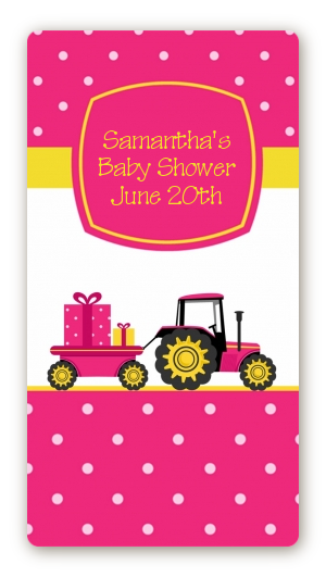 Tractor Truck Pink - Custom Rectangle Baby Shower Sticker/Labels