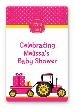 Tractor Truck Pink - Custom Large Rectangle Baby Shower Sticker/Labels