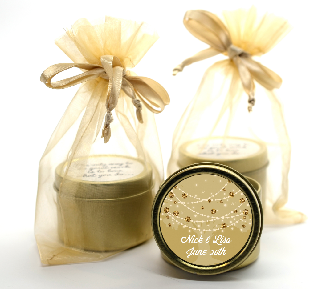 Tree Glitter String Lights - Bridal Shower Gold Tin Candle Favors