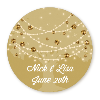 Tree Glitter String Lights - Round Personalized Bridal Shower Sticker Labels