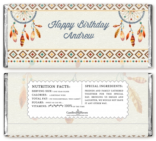 Dream Catcher - Personalized Birthday Party Candy Bar Wrappers