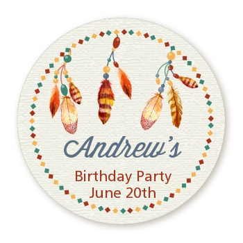 Dream Catcher - Round Personalized Birthday Party Sticker Labels