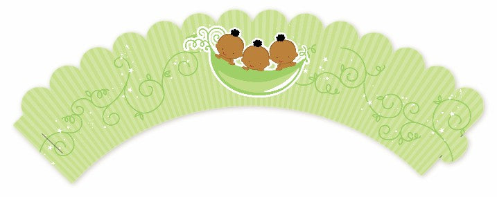 Triplets Three Peas in a Pod African American - Baby Shower Cupcake Wrappers