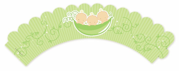 Triplets Three Peas in a Pod Caucasian - Baby Shower Cupcake Wrappers
