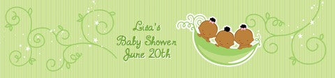 Triplets Three Peas in a Pod African American - Personalized Baby Shower Banners