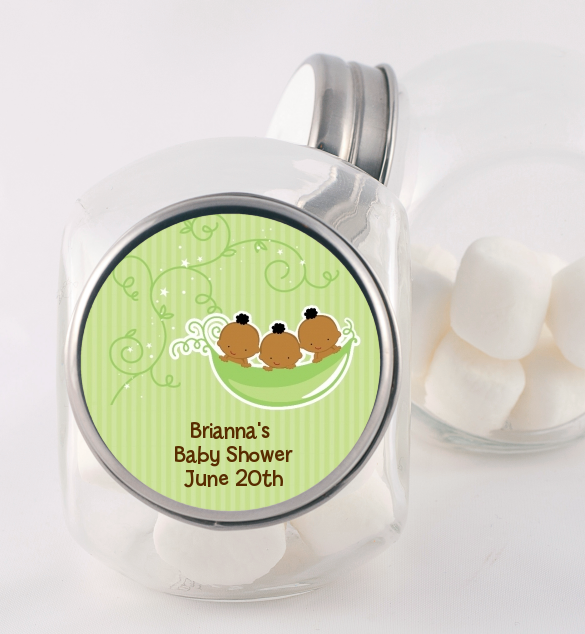 Triplets Three Peas in a Pod African American - Personalized Baby Shower Candy Jar