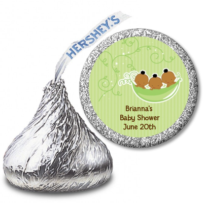 Triplets Three Peas in a Pod African American - Hershey Kiss Baby Shower Sticker Labels