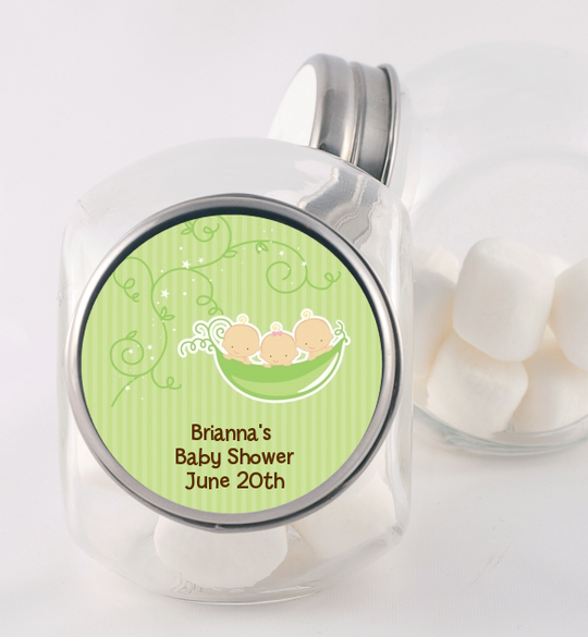 Triplets Three Peas in a Pod Caucasian - Personalized Baby Shower Candy Jar