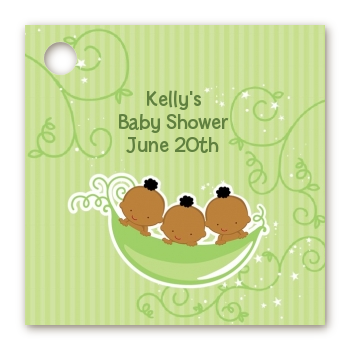 Triplets Three Peas in a Pod African American - Personalized Baby Shower Card Stock Favor Tags