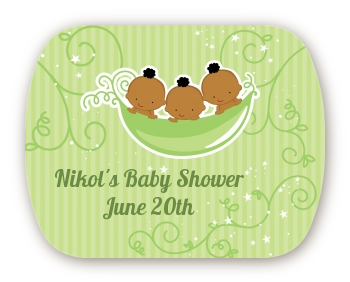 Triplets Three Peas in a Pod African American - Personalized Baby Shower Rounded Corner Stickers