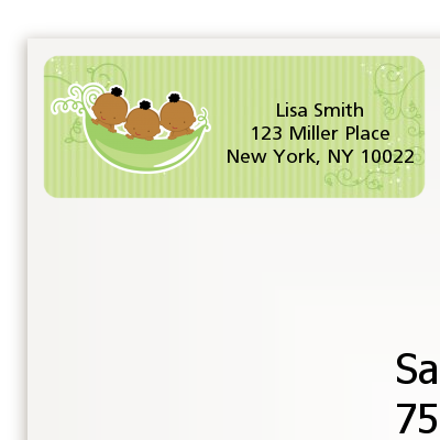 Triplets Three Peas in a Pod African American - Baby Shower Return Address Labels