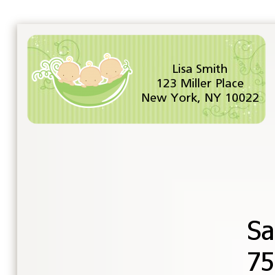 Triplets Three Peas in a Pod Caucasian - Baby Shower Return Address Labels