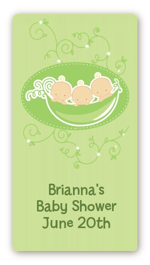 Triplets Three Peas in a Pod Caucasian - Custom Rectangle Baby Shower Sticker/Labels