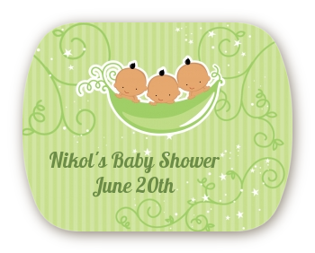 Triplets Three Peas in a Pod Hispanic - Personalized Baby Shower Rounded Corner Stickers