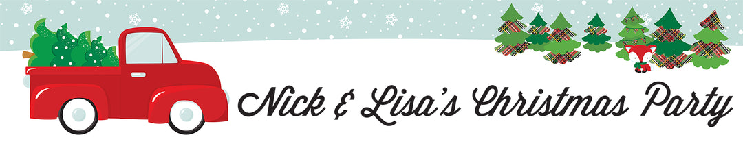 Vintage Red Truck With Tree - Personalized Christmas Banners