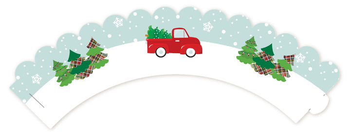 Vintage Red Truck With Tree - Christmas Cupcake Wrappers