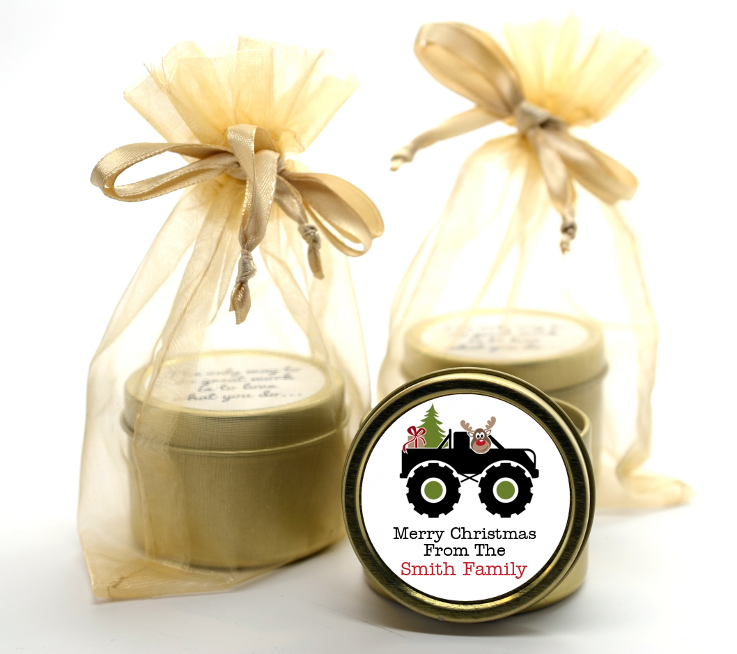 Truck with Rudolph - Christmas Gold Tin Candle Favors