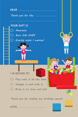 Tumble Gym - Birthday Party Fill In Thank You Cards