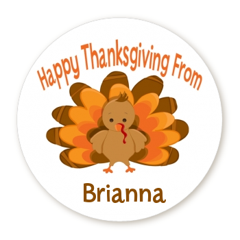 Turkey - Round Personalized Holiday Party Sticker Labels