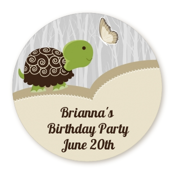 Turtle Neutral - Round Personalized Birthday Party Sticker Labels