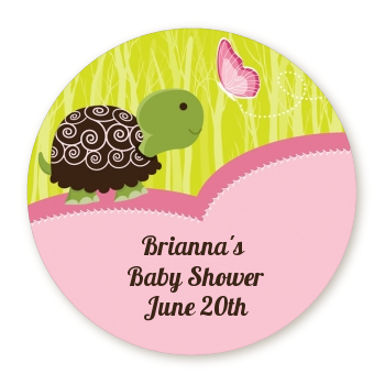 Baby Turtle Pink - Round Personalized Baby Shower Sticker Labels