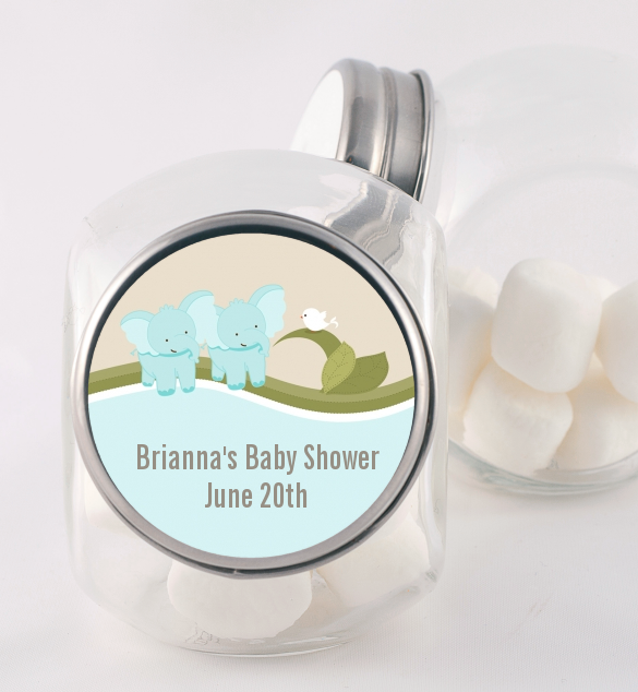 Twin Elephant Boys - Personalized Baby Shower Candy Jar