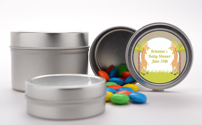 Twin Giraffes - Custom Baby Shower Favor Tins