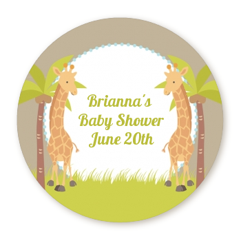 Twin Giraffes - Round Personalized Baby Shower Sticker Labels