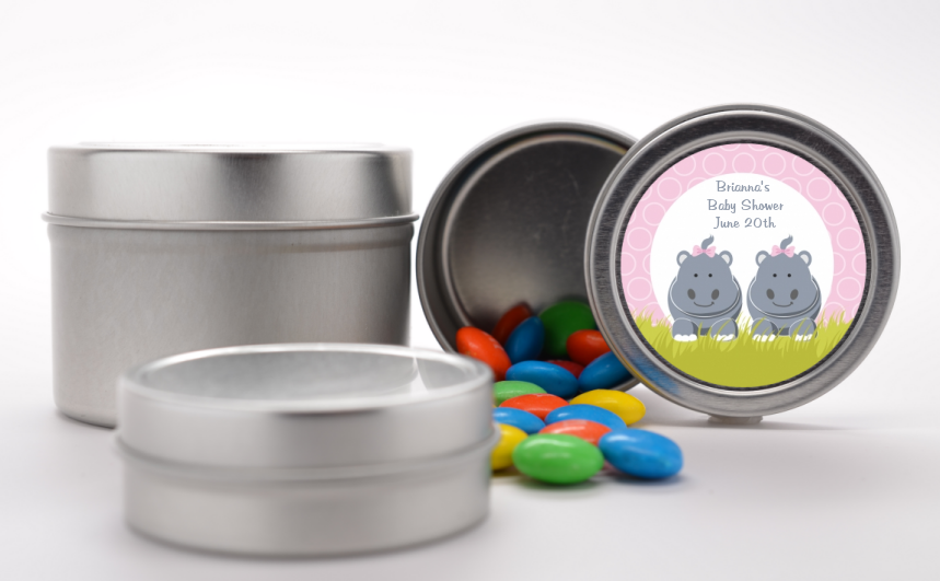 Twin Hippo Girls - Custom Baby Shower Favor Tins