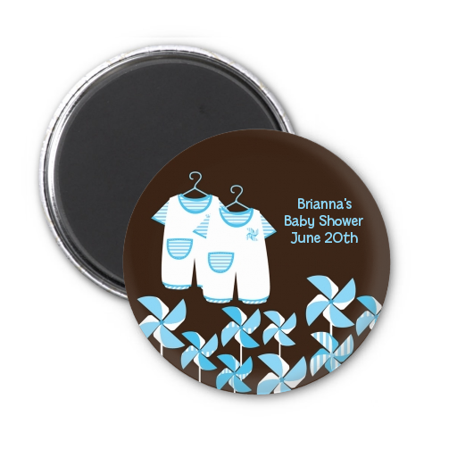 Twin Little Boy Outfits - Personalized Baby Shower Magnet Favors