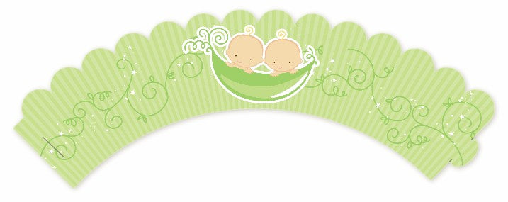 Twins Two Peas in a Pod Caucasian - Baby Shower Cupcake Wrappers
