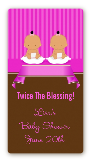 Twin Baby Girls Hispanic - Custom Rectangle Baby Shower Sticker/Labels