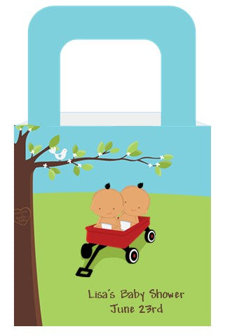Twins Little Red Wagon Hispanic Boys - Personalized Baby Shower Favor Boxes