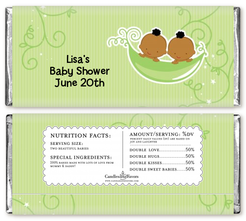 Twins Two Peas in a Pod African American - Personalized Baby Shower Candy Bar Wrappers