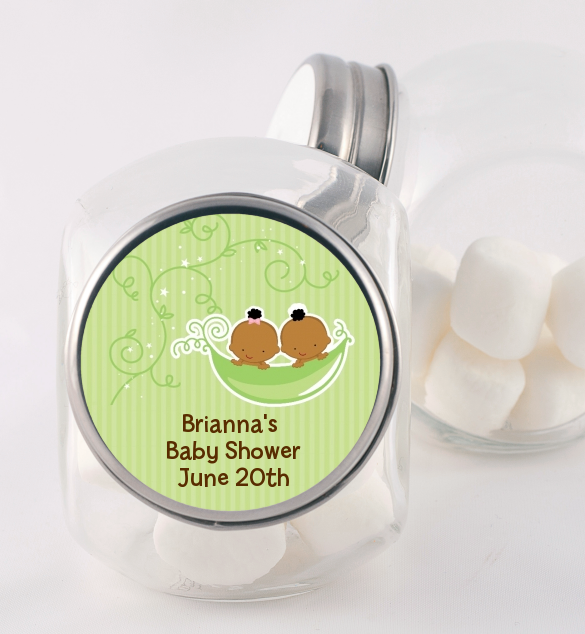 Twins Two Peas in a Pod African American - Personalized Baby Shower Candy Jar