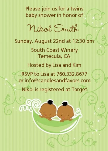 Twins Two Peas in a Pod African American - Baby Shower Invitations